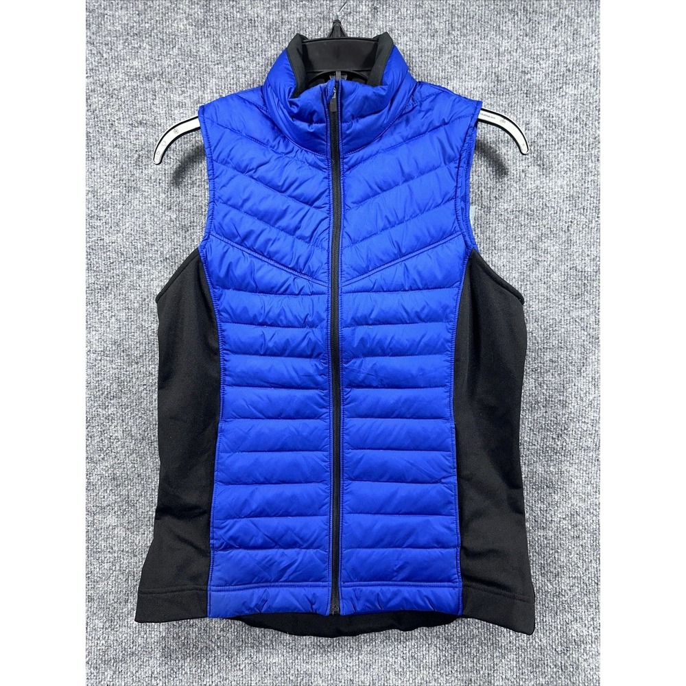 Lucy Activewear Womens Vest Small Blue Black Puffer Full Zip‎ Padded Warm Travel